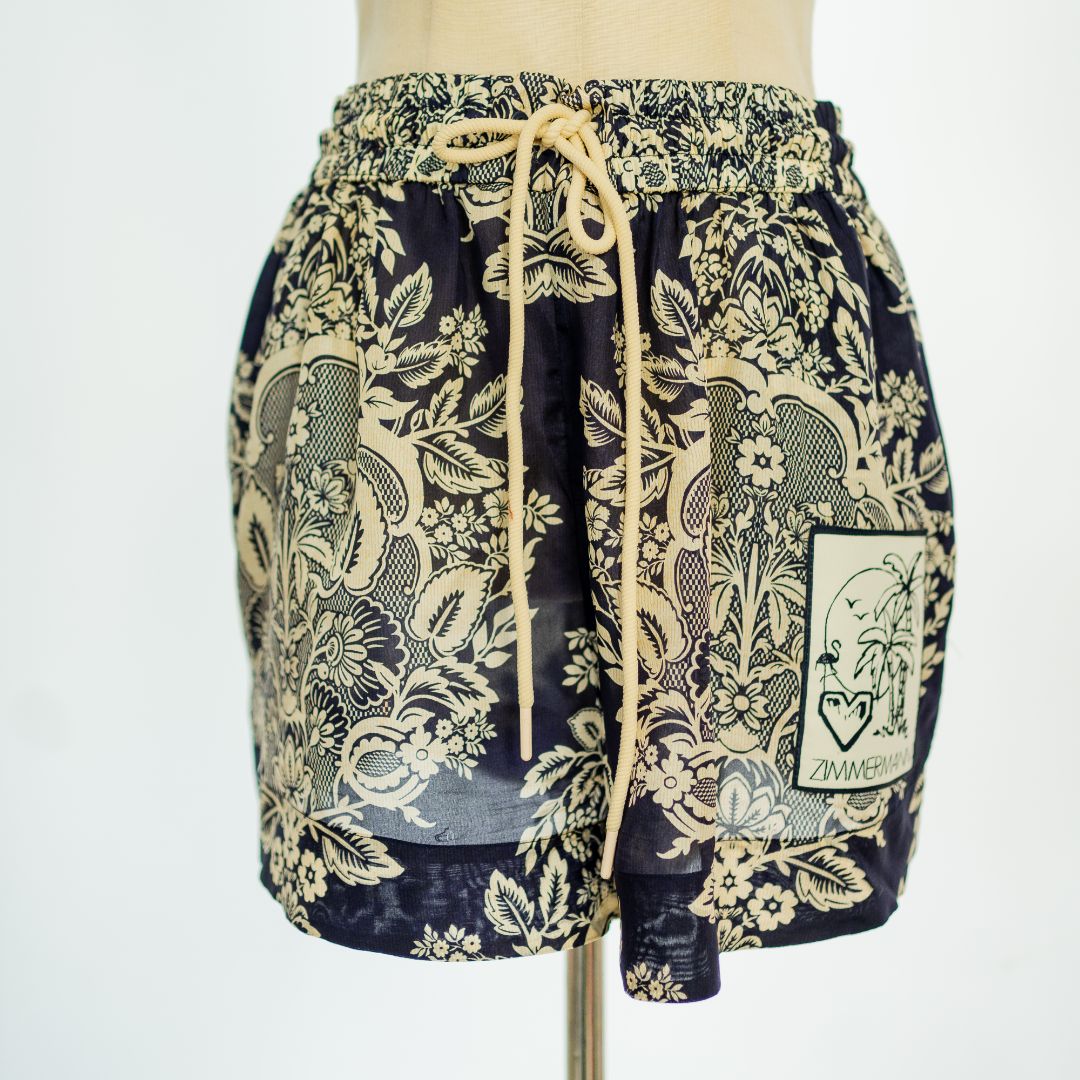 Zimmermann Pattie Baroque Floral Print Silk Drawstring Shorts