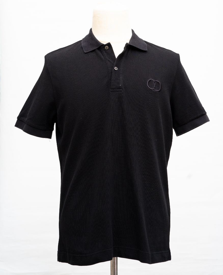 Dior black cotton CD embroidered men's polo shirt