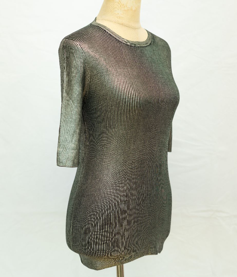 Louis Vuitton Silver Ridged Knitted Shortsleeve top
