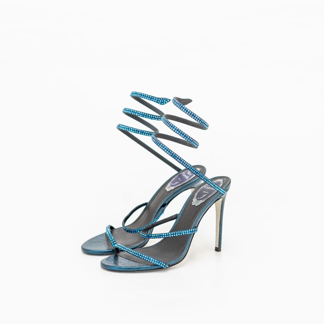 René Caovilla Cleo Embellished Heeled Blue Sandals, 37.5