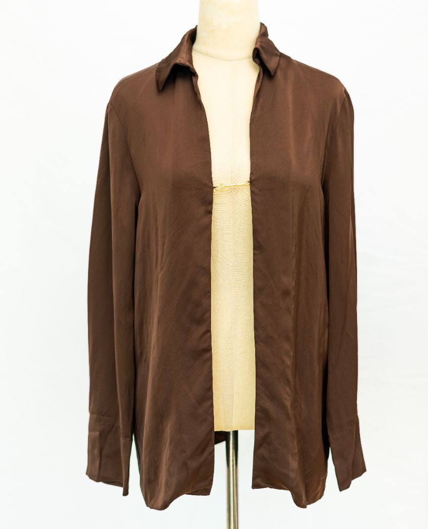 Jacquemus Brown Logo-charm satin shirt