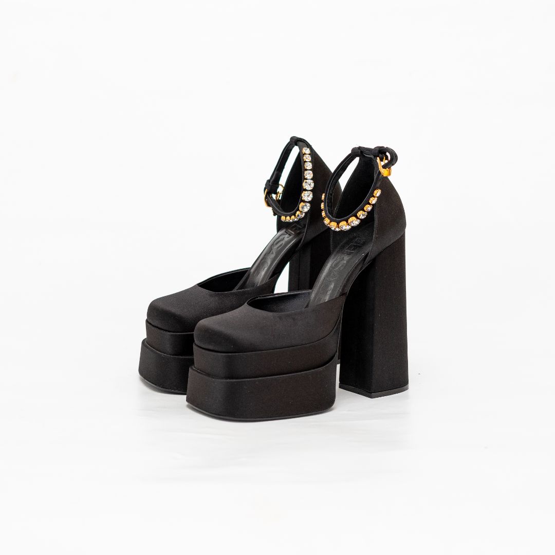 Versace Medusa Head Charm Satin Platform Pumps, 37
