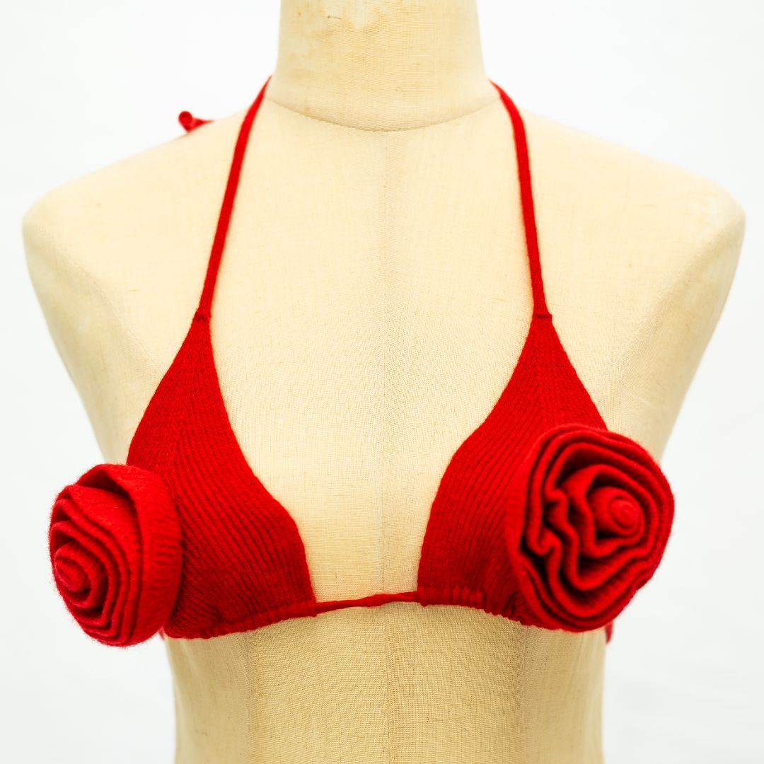 Magda Butrym Floral-appliqué Crêpe Couture red bra top