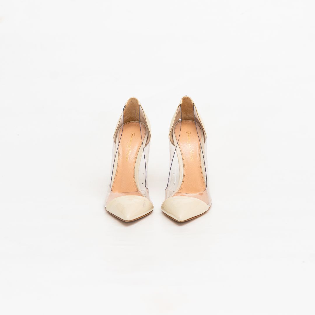 Gianvito Rossi Beige Leather and PVC Plexi Pointed toe Pumps, 37.5