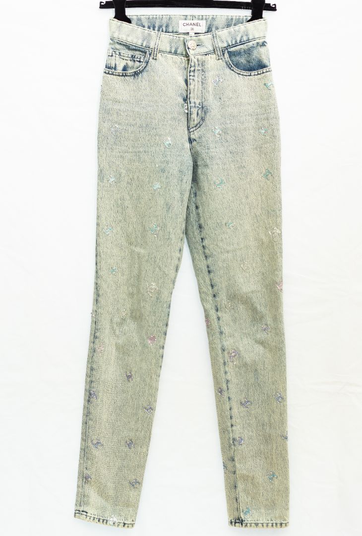 Chanel Blue Skinny Glitter Jeans