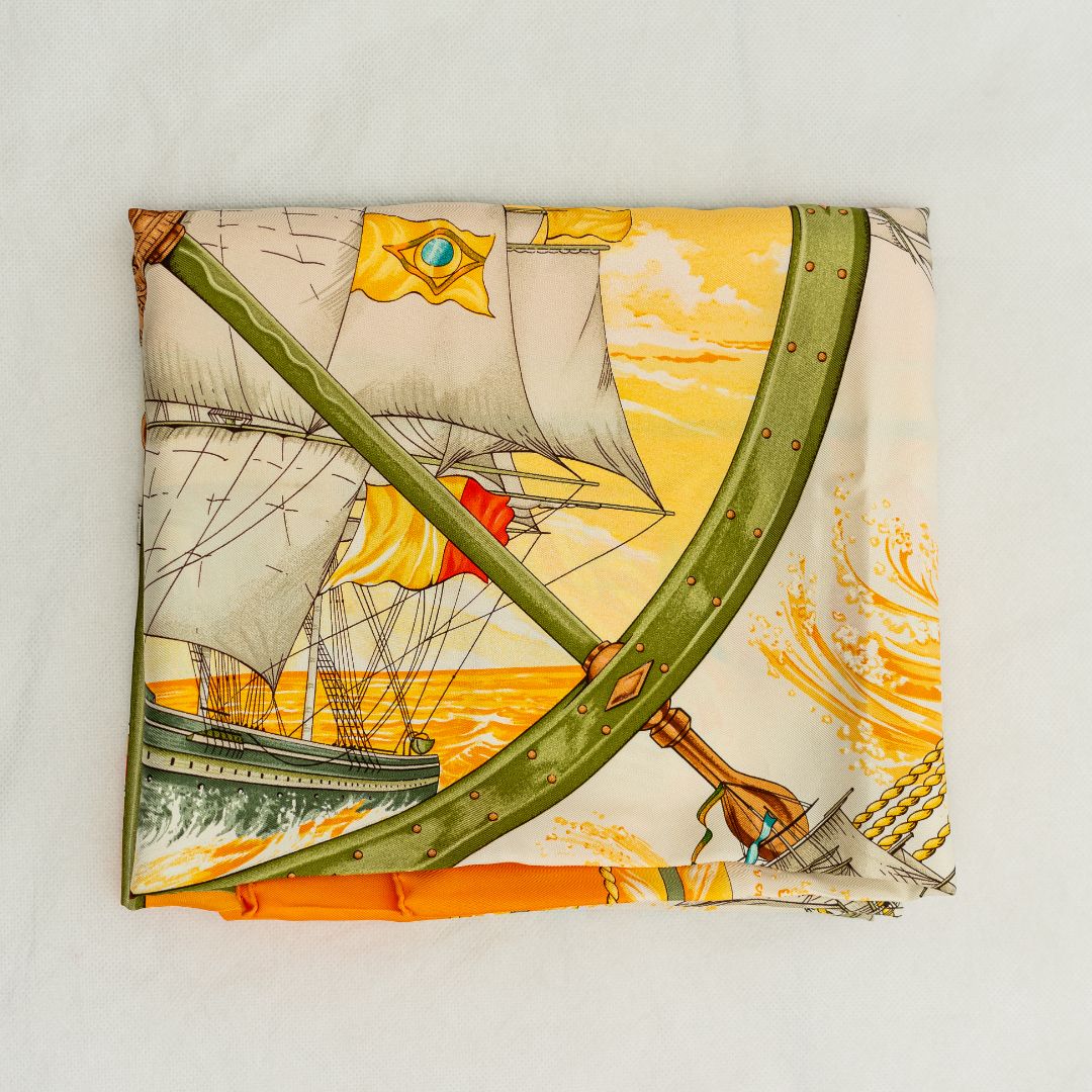 Hermès "Vive le Vent" Orange Silk Scarf