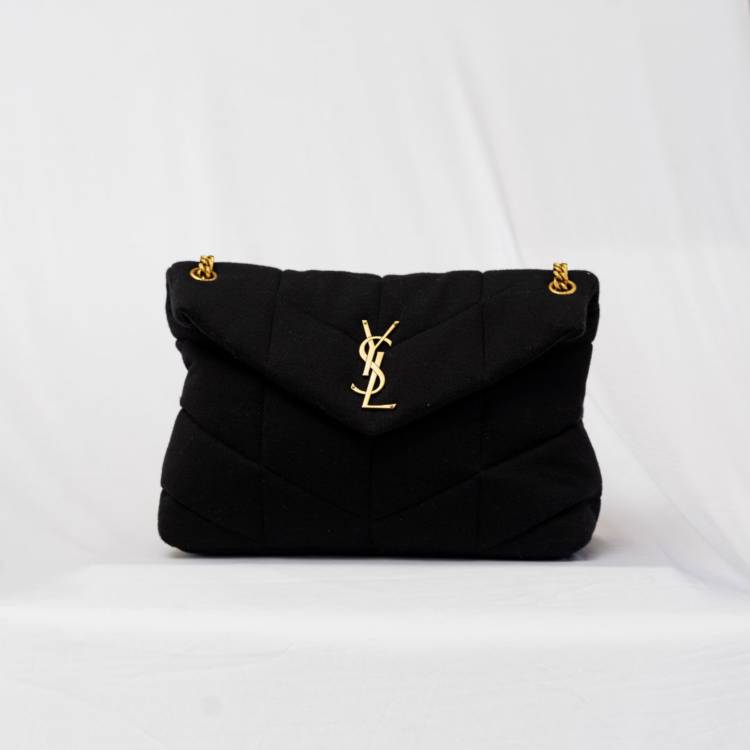 Saint Laurent black Loulou Puffer Shoulder Bag Quilted Wool Medium