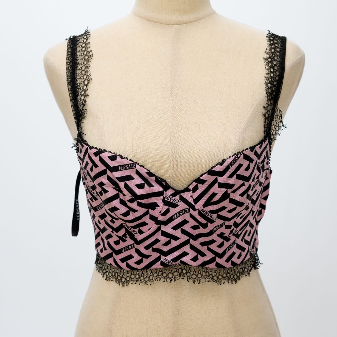 Versace Greca print silk cropped top