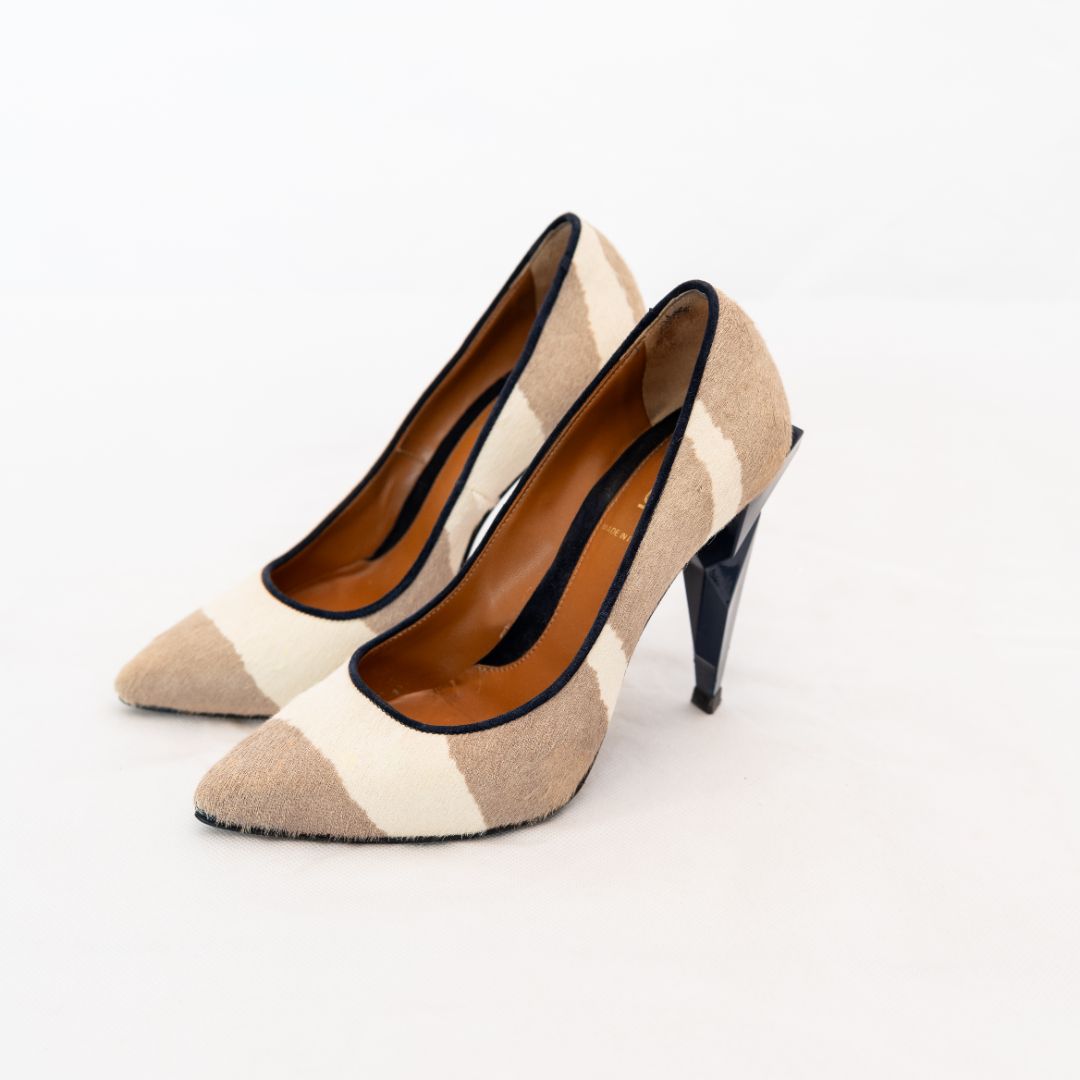 Fendi Beige and Brown Pony Hair Chunky Heel Shoes 37