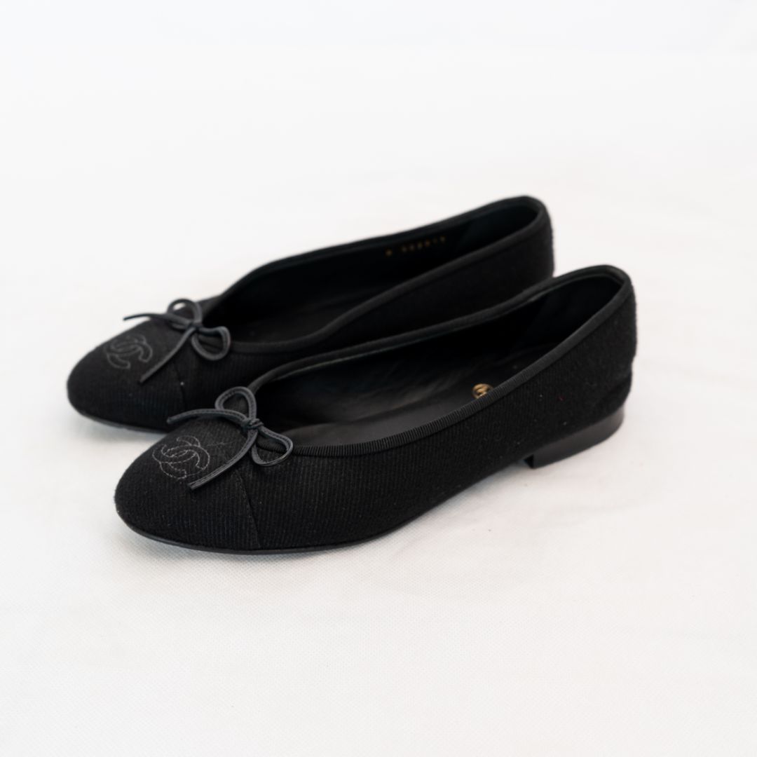 Chanel Black Fabric Ballerina Flats 37.5