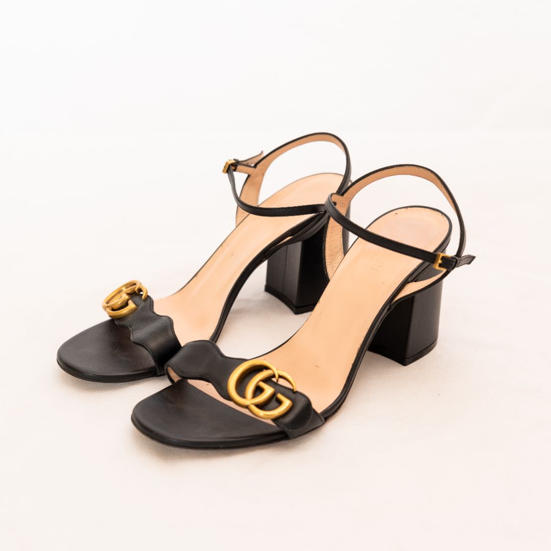 Gucci Black Sandals with Block Heel and GG 39