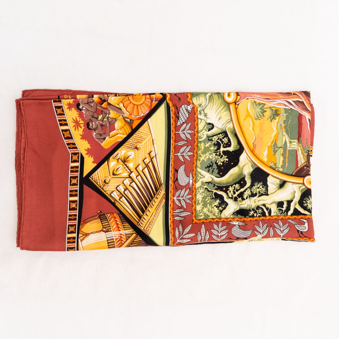 Hermès "Au Son du Tam-Tam" Carré 90 Silk Scarf