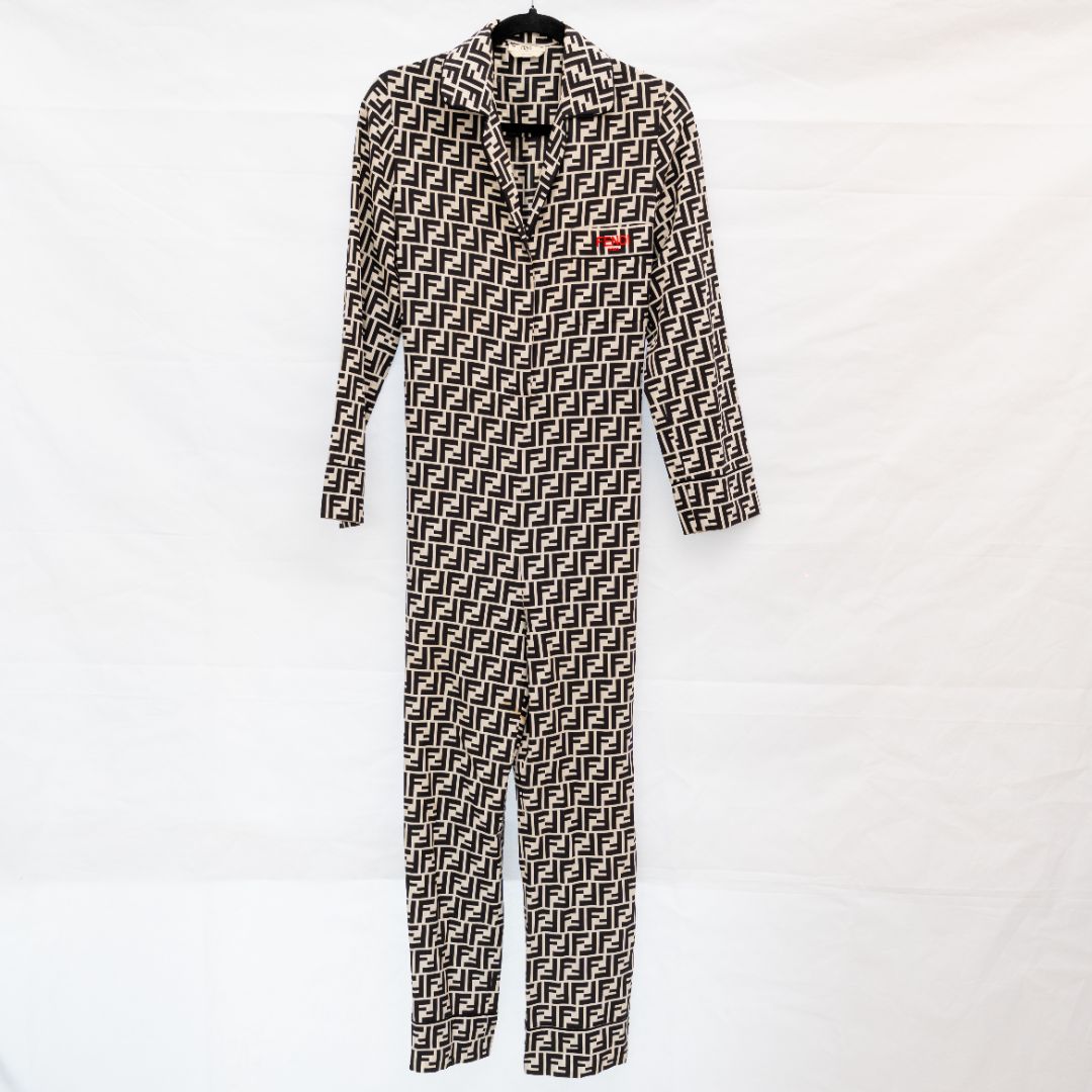 Fendi black and white FF jumpsuit with belt