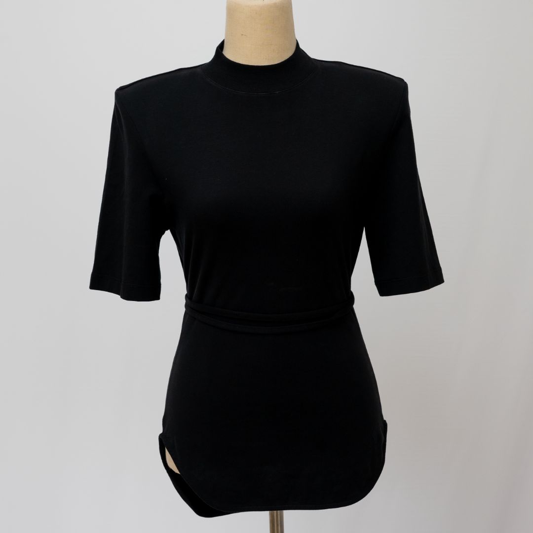 Attico Aurelie Tied Waist Mock Neck T-Shirt