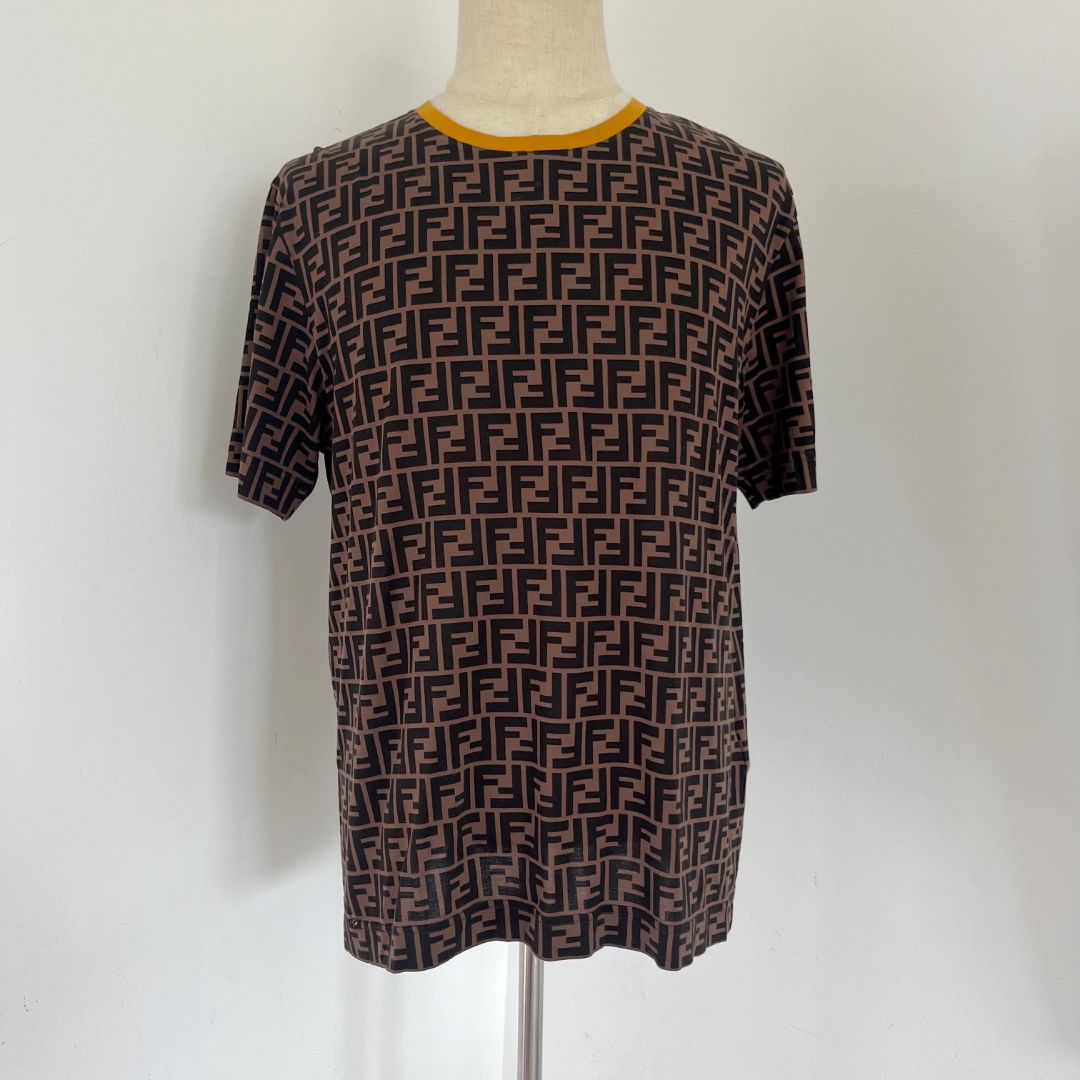 Fendi brown zucca print cotton men's t shirt
