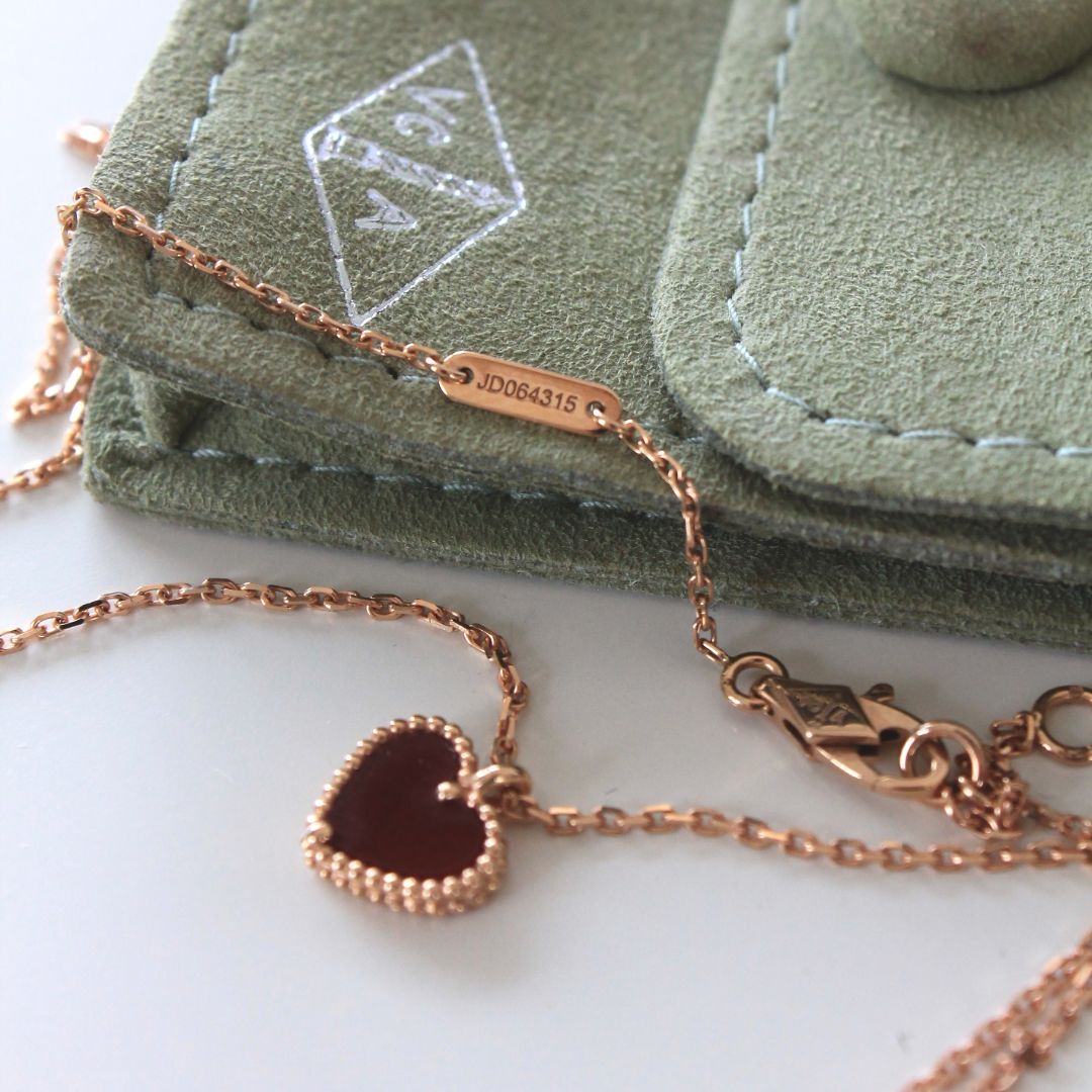 Van Cleef & Arpels Sweet Alhambra Heart Carnelian Rose Gold Pendant Necklace