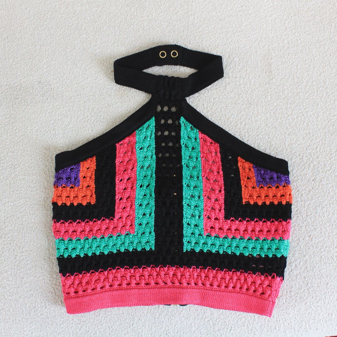 Balmain Multicolour Crochet Halterneck Crop Top