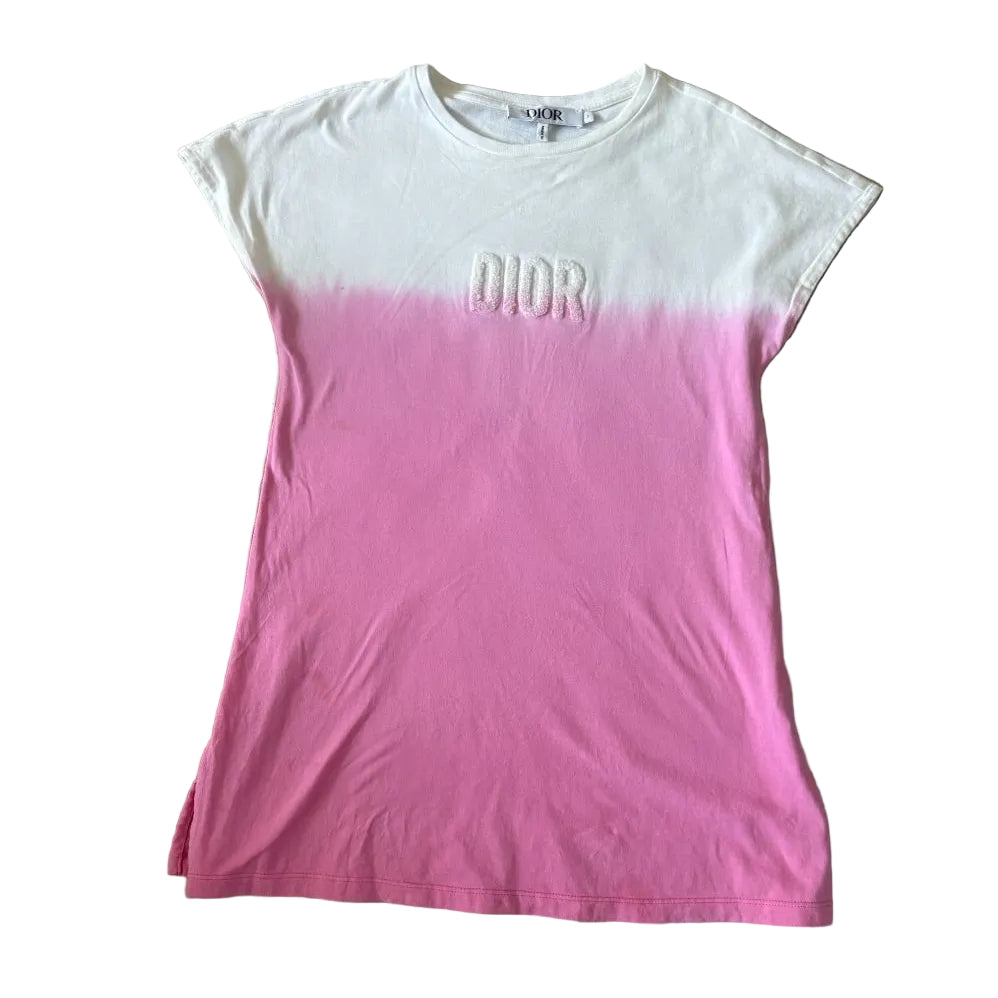 Dior White Pink Ombre Logo Embroidered Mini Dress 5 Years