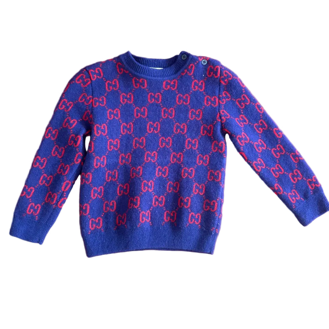 Gucci Navy Pullover Sweater with GG Logo Size 12/18