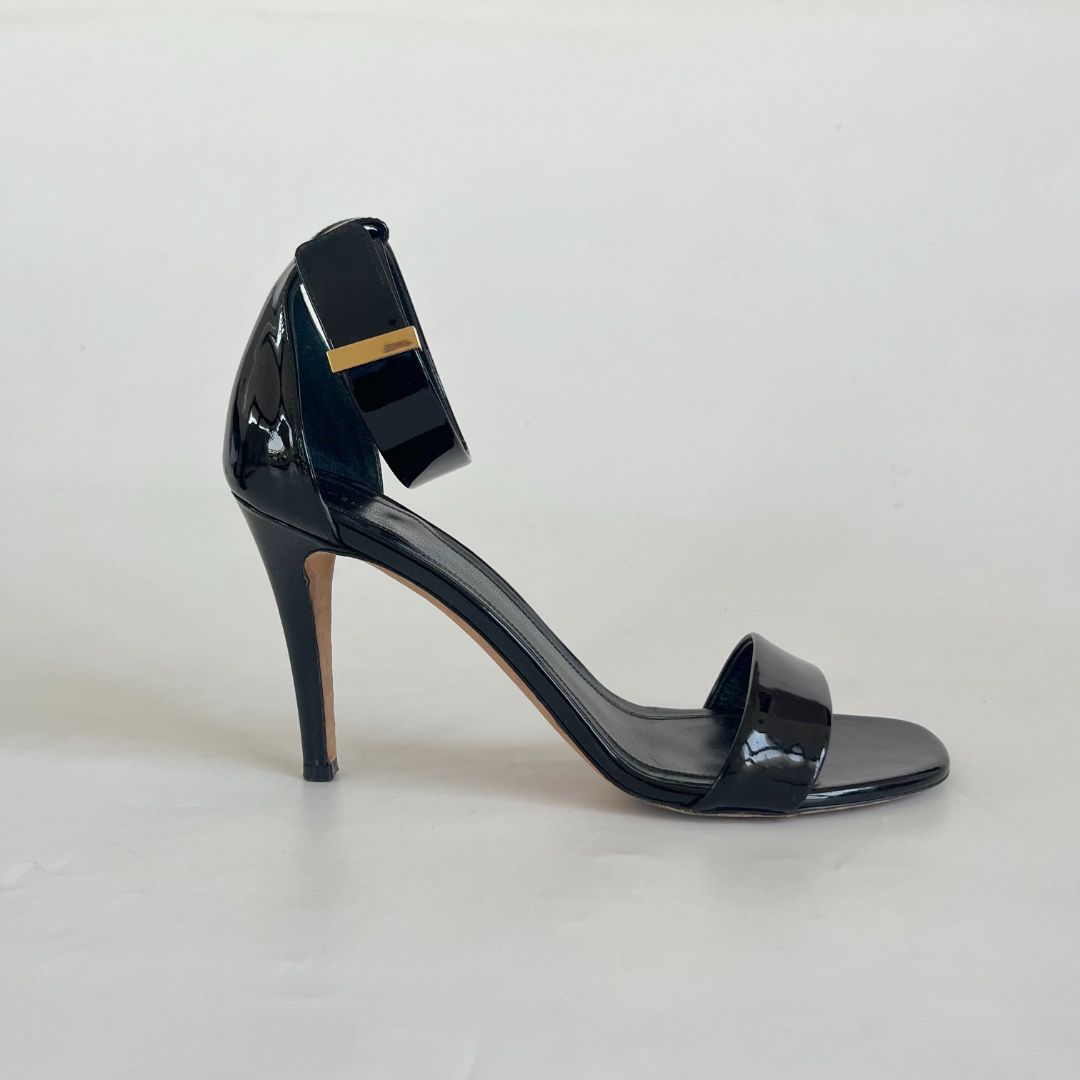 Celine black patent leather square toe pumps, 39