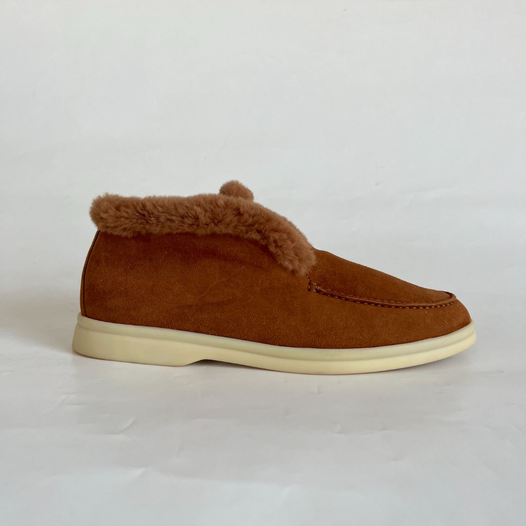 Loro Piana Brown Suede and Fur Open Walk Chukka Boots, 38.5