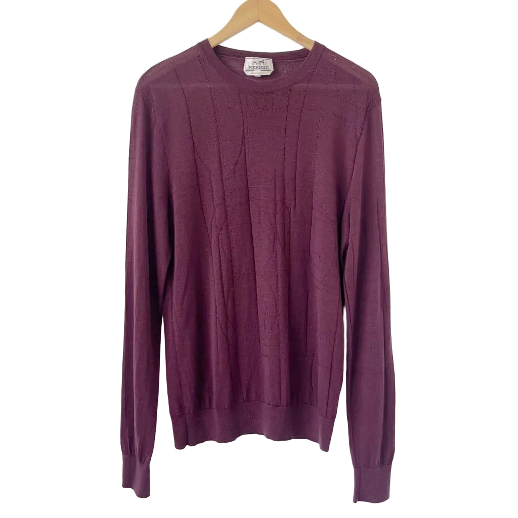 Hermes burgundy long sleeve knitted wool mens sweatshirt