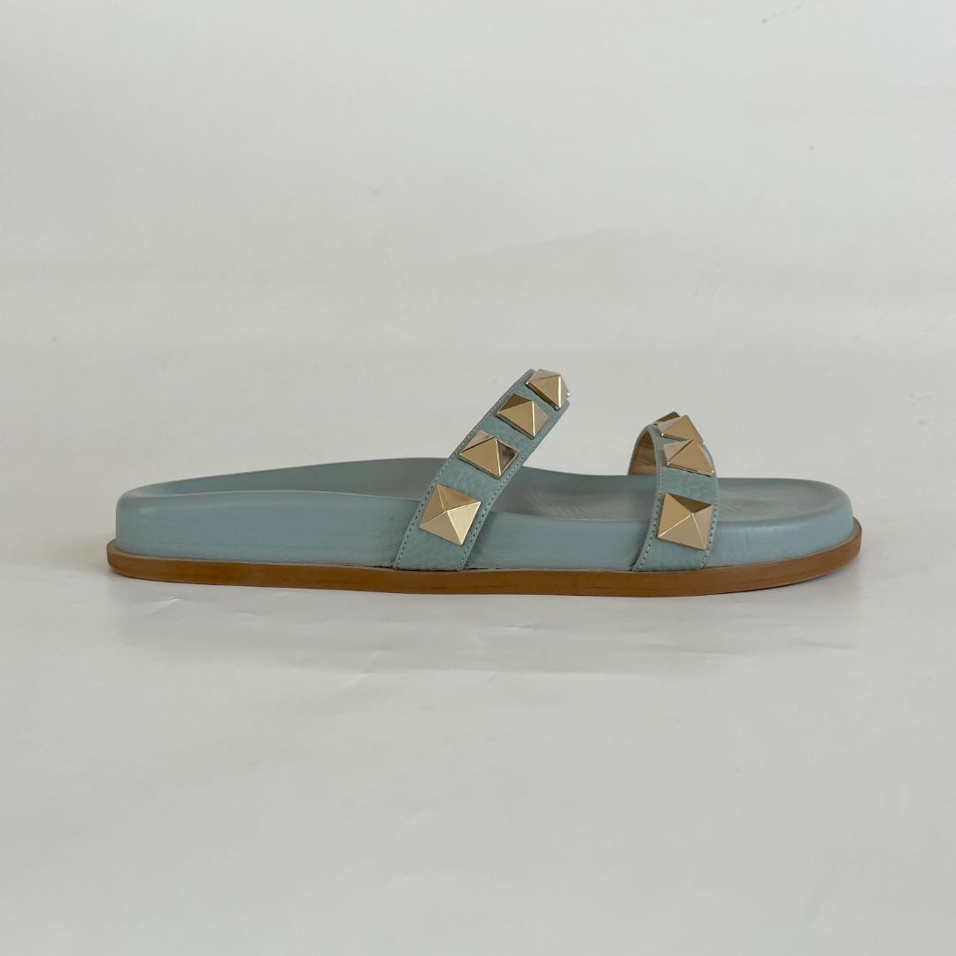 Valentino light blue roman rockstud slides, 38