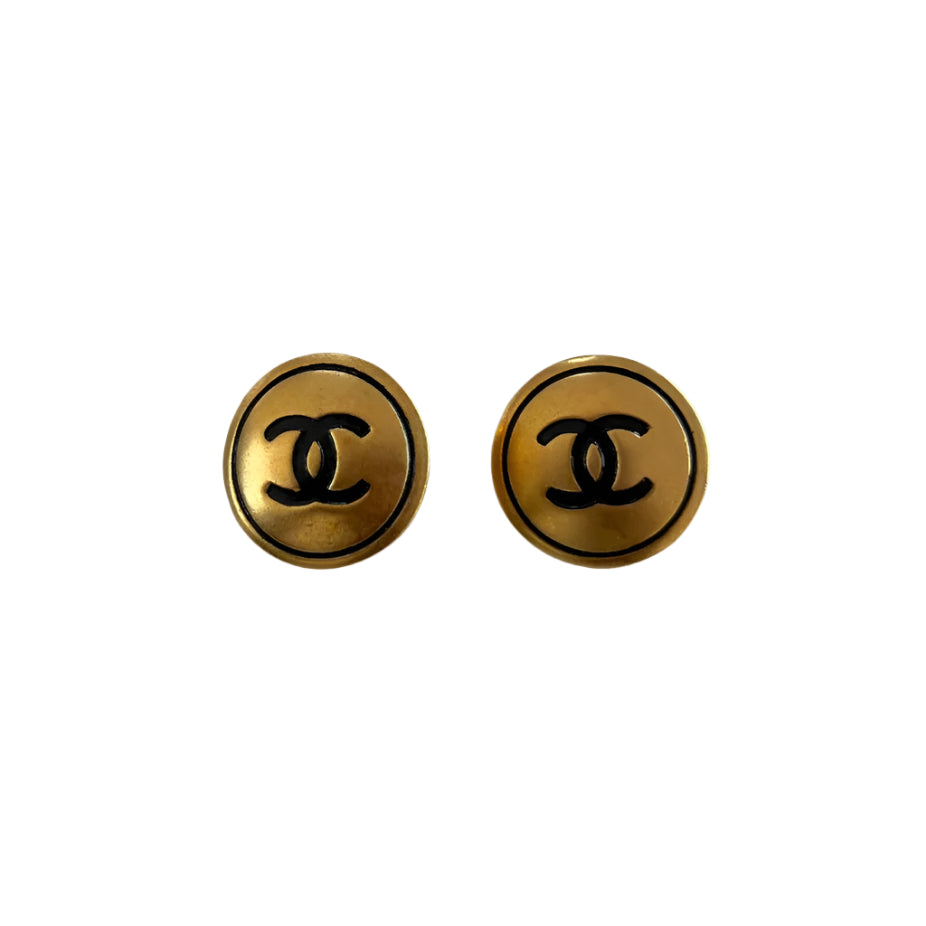 Chanel 24K gold-plated round gold vintage clip on earrings