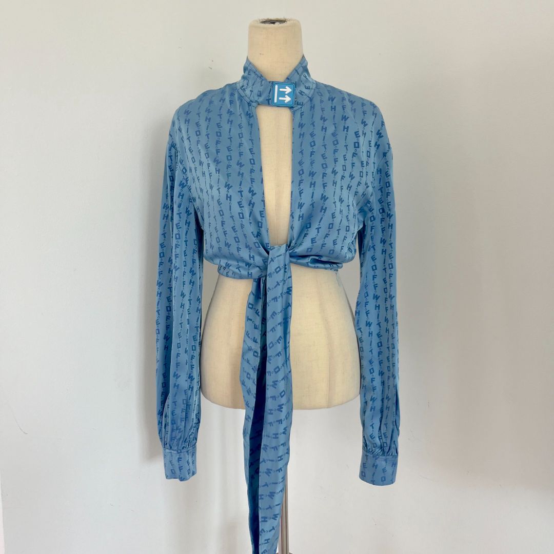 Off-White logo baseball knot blue blouse