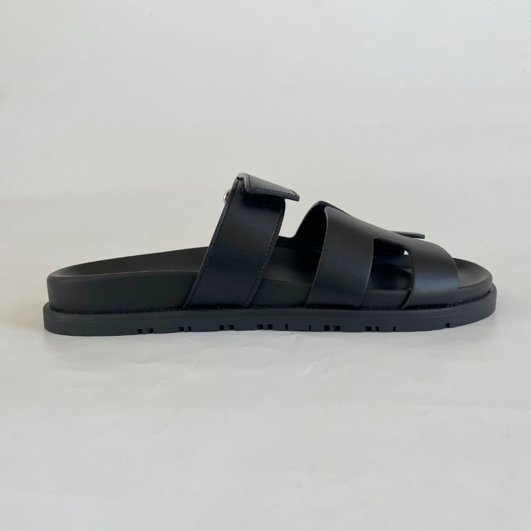 Hermès Black Chypre Sandals, 37.5