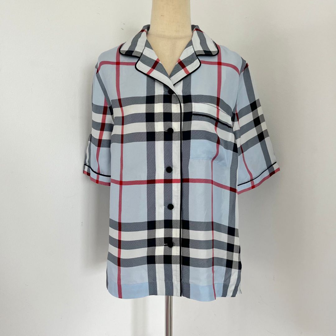 Burrberry Tierney Bowling Pajama Shirt In Baby Blue - Pale Blue Ip Check