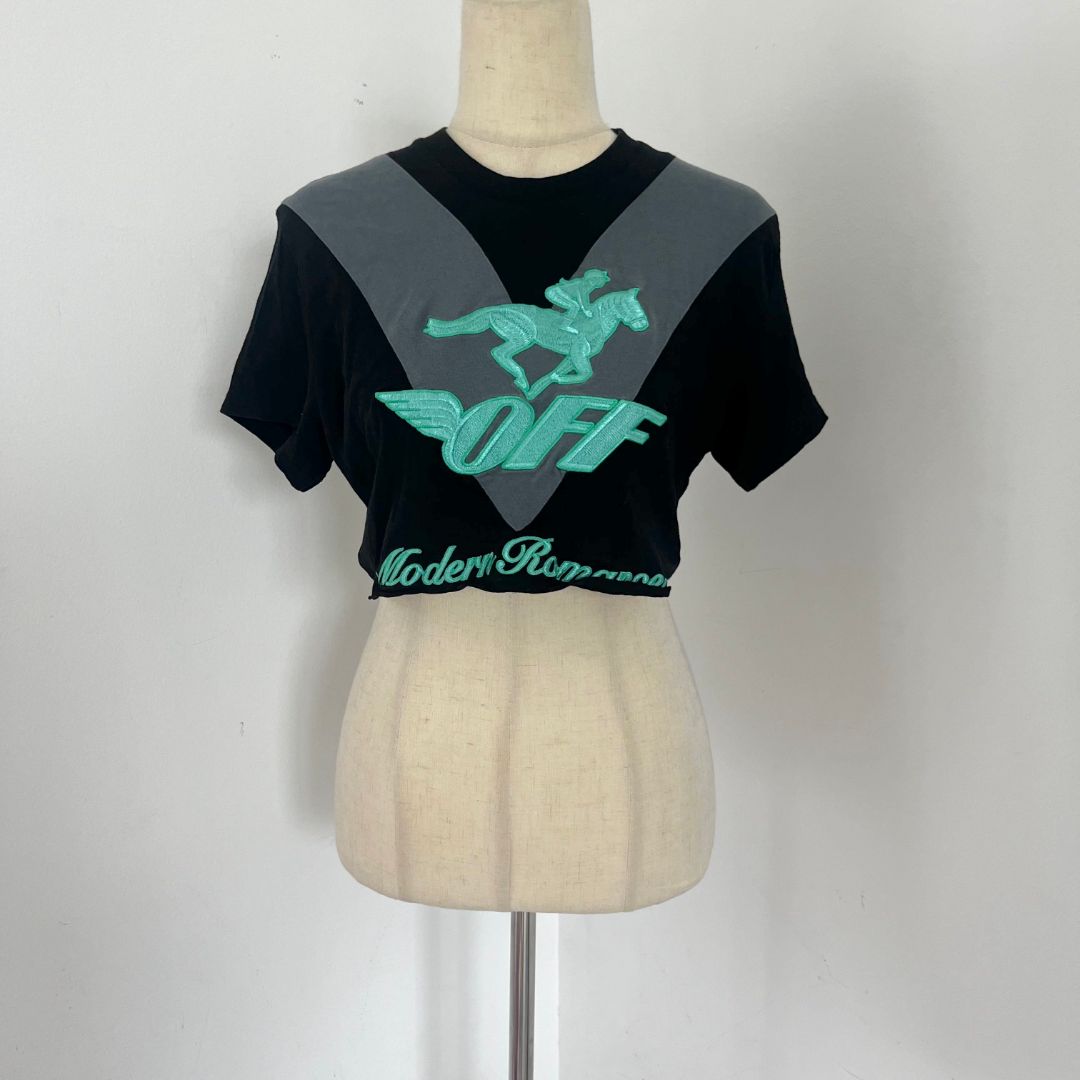 Off-White black embroidered blue t shirt