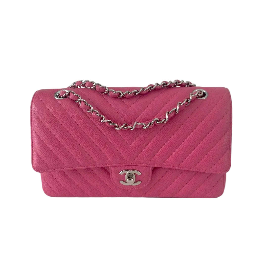 Chanel Caviar Leather chevron Pink Double Flap Bag