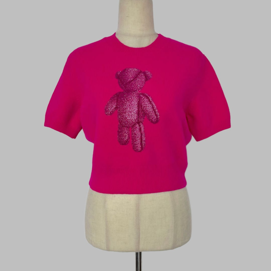 Alexander Wang pink knit sweater shirt top with crystal bear