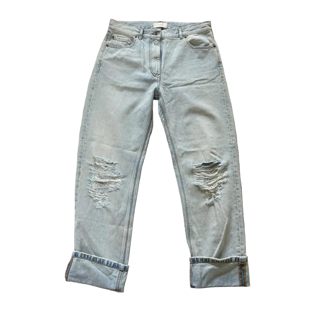 The Row Light Wash Distressed Jeans Foldover Cuff Detail Size 4