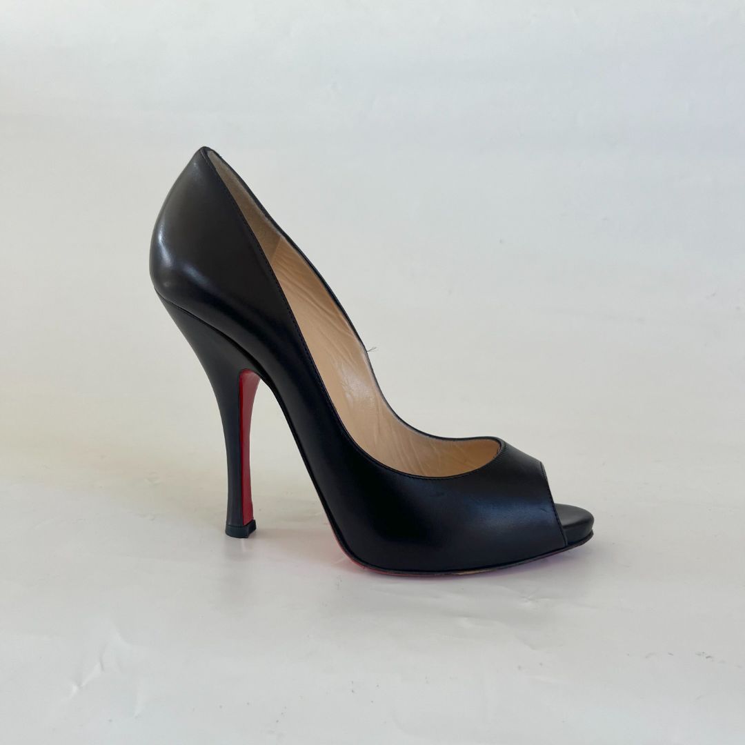 Christian Louboutin black leather peep toe pumps, 37.5