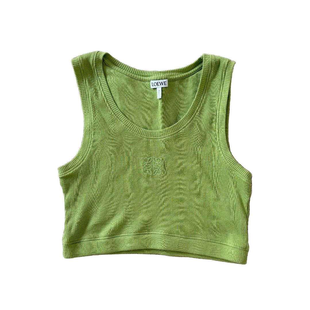 Loewe Green Cropped Anagram Ribbed Top Small