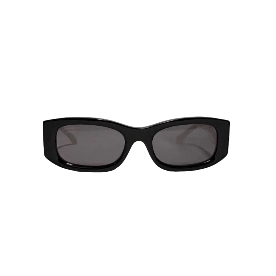Chanel Black & White CC Acetate Rectangular Frame Sunglasses