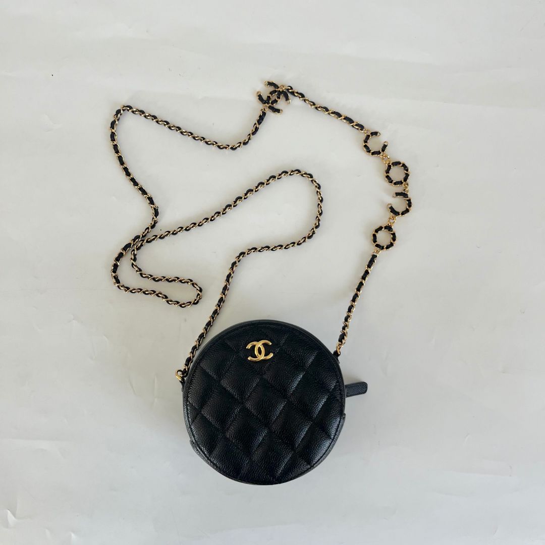 Chanel black caviar round bag