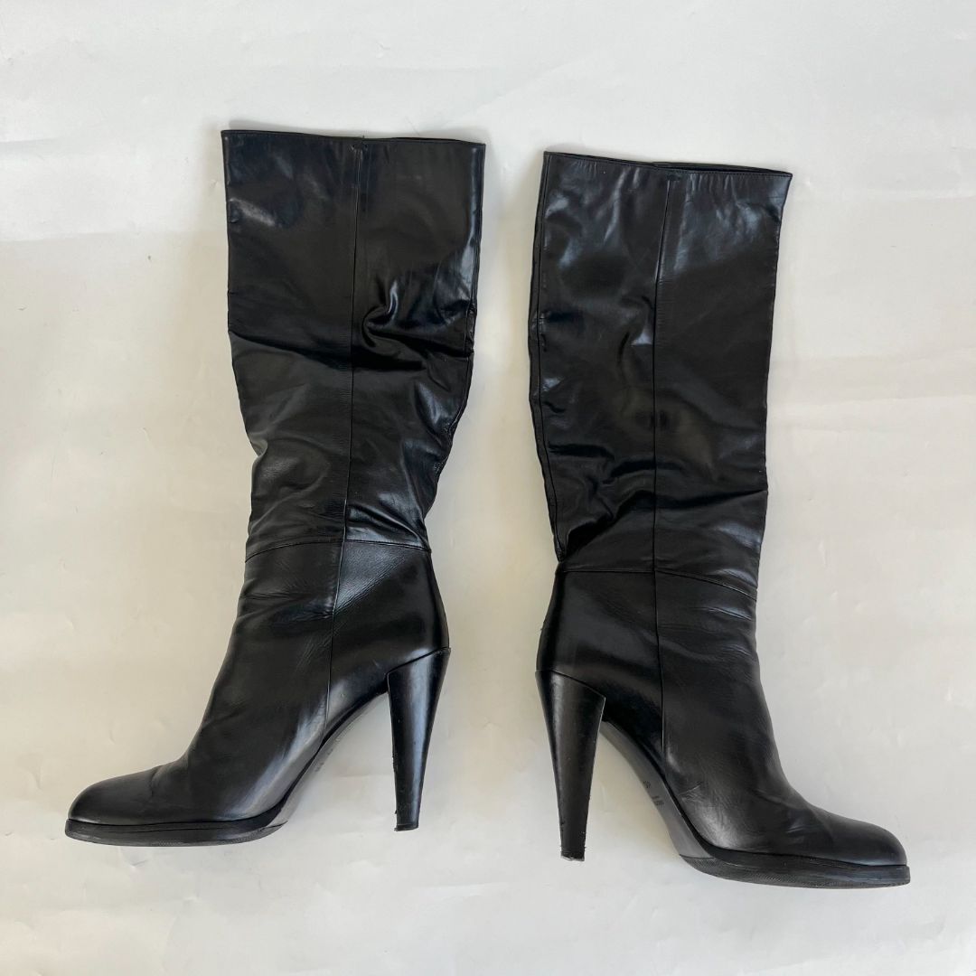Gucci Black Leather Heeled Boots, size 40
