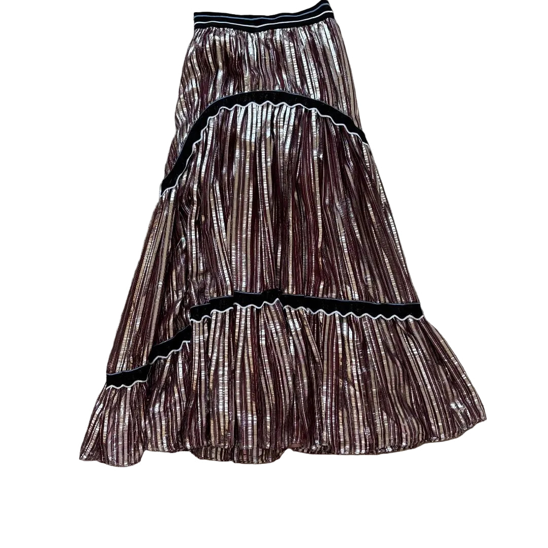 Peter Pilotto silver metallic with purple striped sheer skirt
