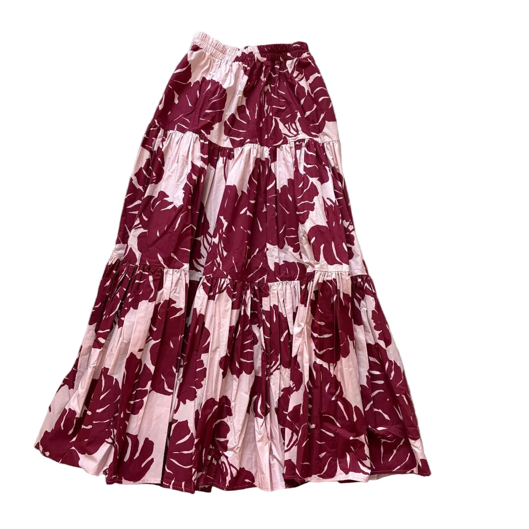 La DoubleJ Pink and maroon floral cotton maxi skirt