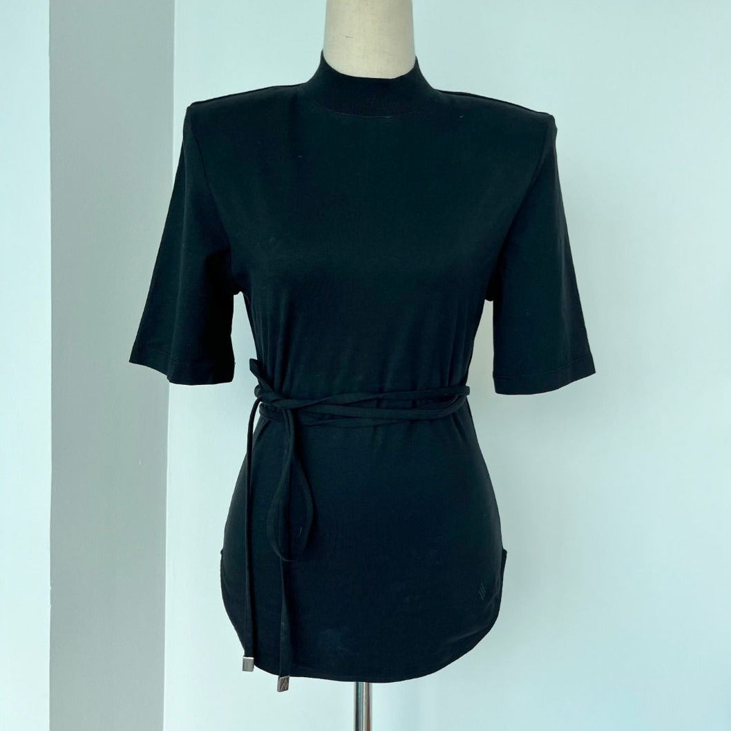 Attico Black PAdded Shoulder Top with Drawstring