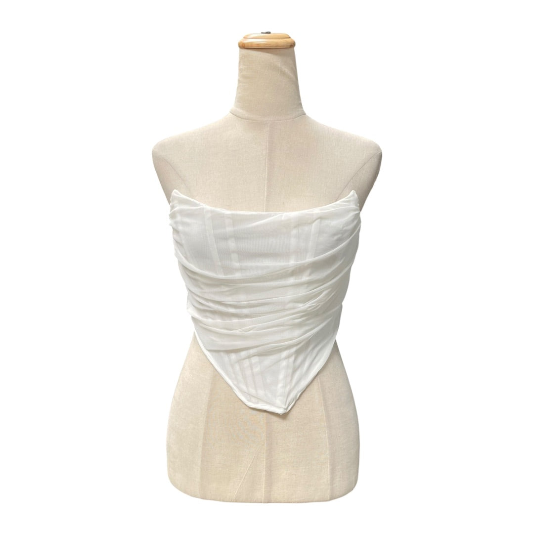 Superdown White Mesh Ruched Vest Top