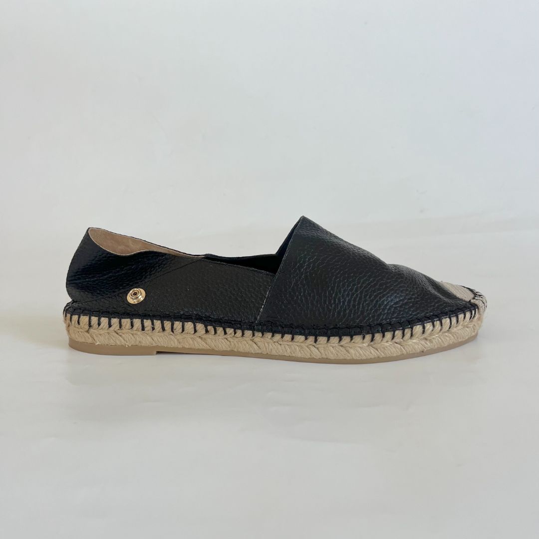 Valentino Black Textured Leather Espadrille Flats, 38 ollapsible