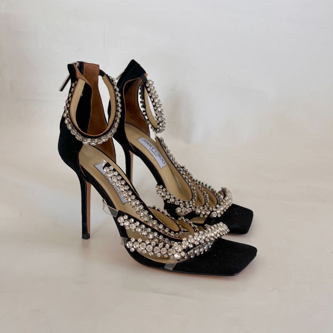 Jimmy Choo Black Suede Josefine 100 Heeled Sandals, 37