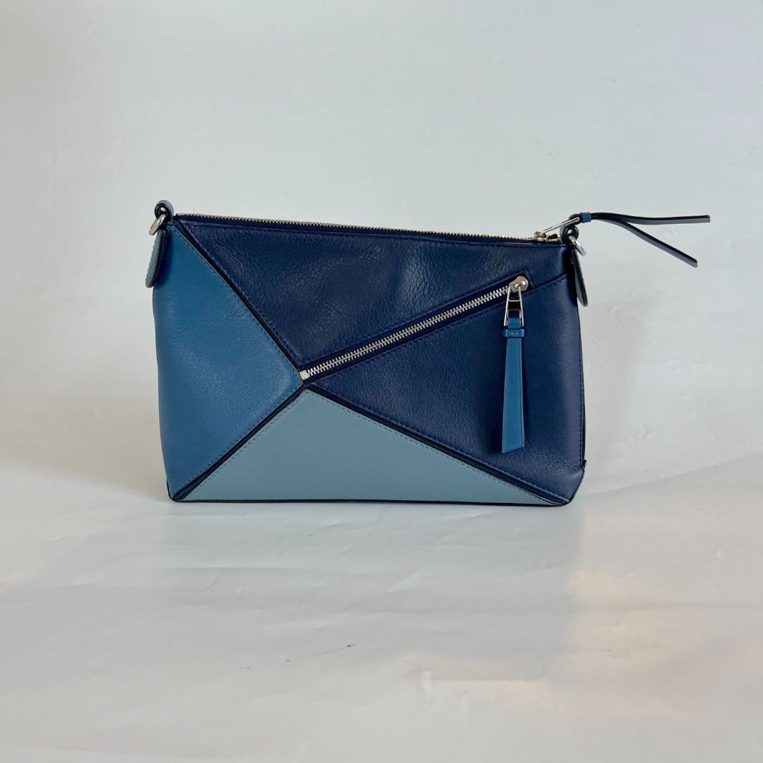 Loewe Multi Tone Blue Leather Mini Puzzle Pochette Bag