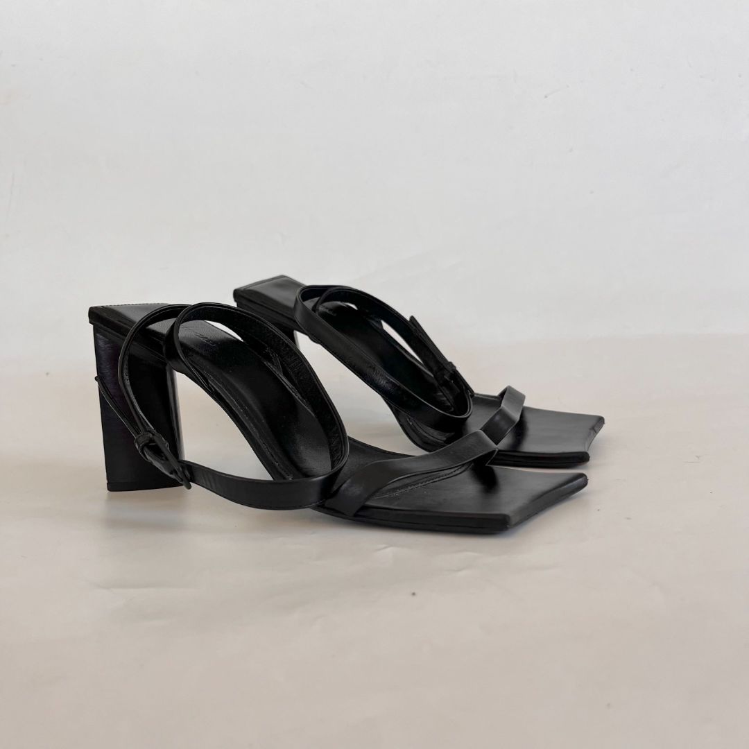 Balenciaga Black Square Toe Sandals, 39