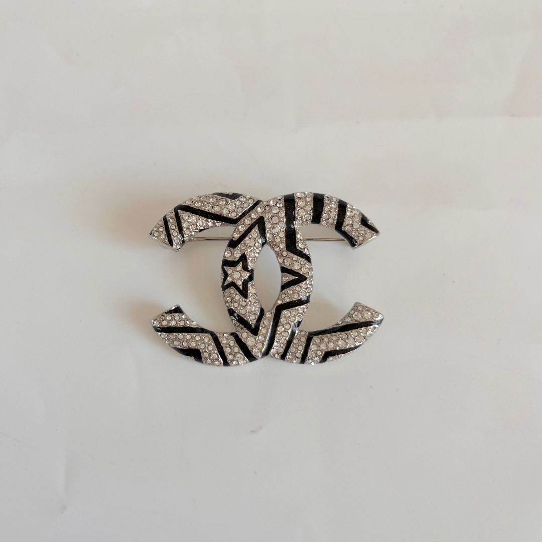 Chanel star silver crystal brooch