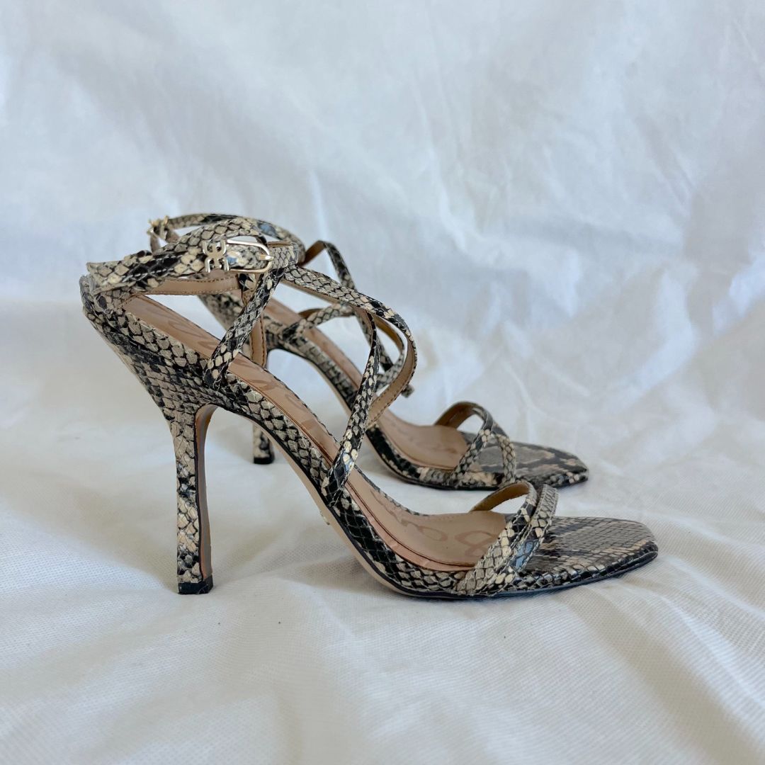 Sam Edelman Grey/Black Python Skin Anke Strap Sandals